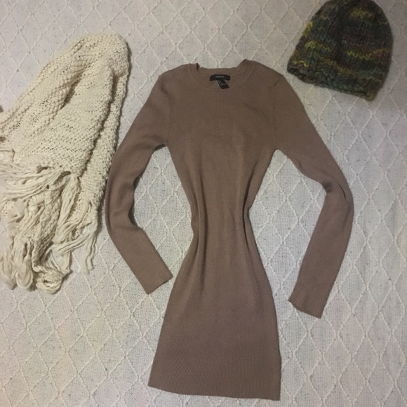 Form fitting tan sweater dress - Picture 2 of 3